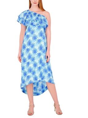 Vineyard Vines Blue Palm Print Off-Shoulder Dress